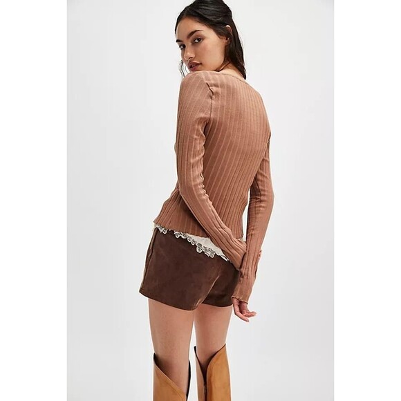 Free People Tilly Long-Sleeve Cardi Blouse Top Knit Ribbed Buttondown XS 281480 - Picture 3 of 8